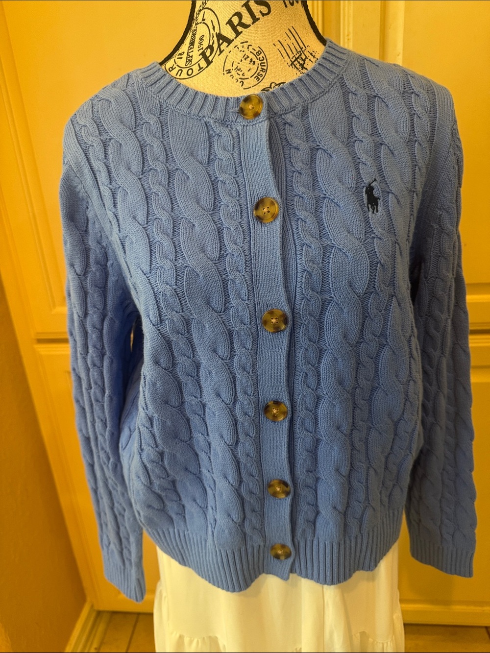Polo by Ralph Lauren Light Blue Cable Knit Button-Front Cardigan